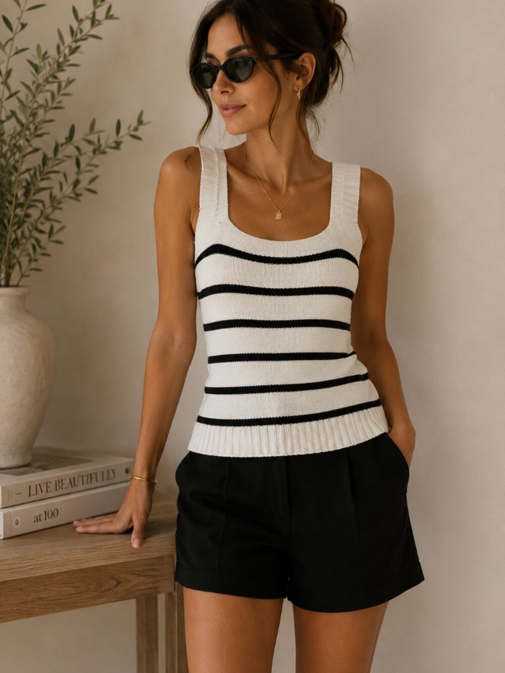 Black White Striped Knit Top Ruffle Sleeve NWT‎ Parisian Stripe Coastal Nautical